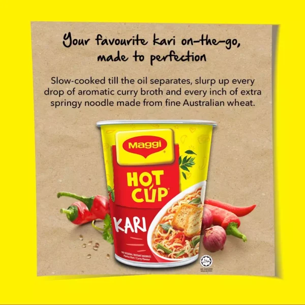 MAGGI Hot Cup Curry Instant Noodles 58g x 6 Cups - Carton of 9